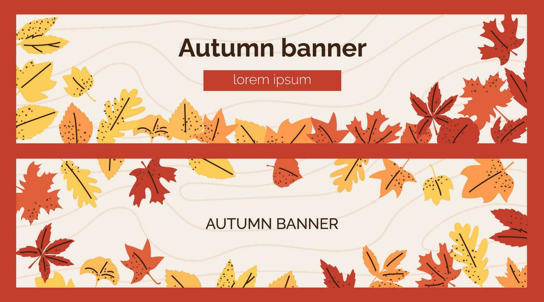 Set of two vector banners with colorful autumn leaves on a white background.