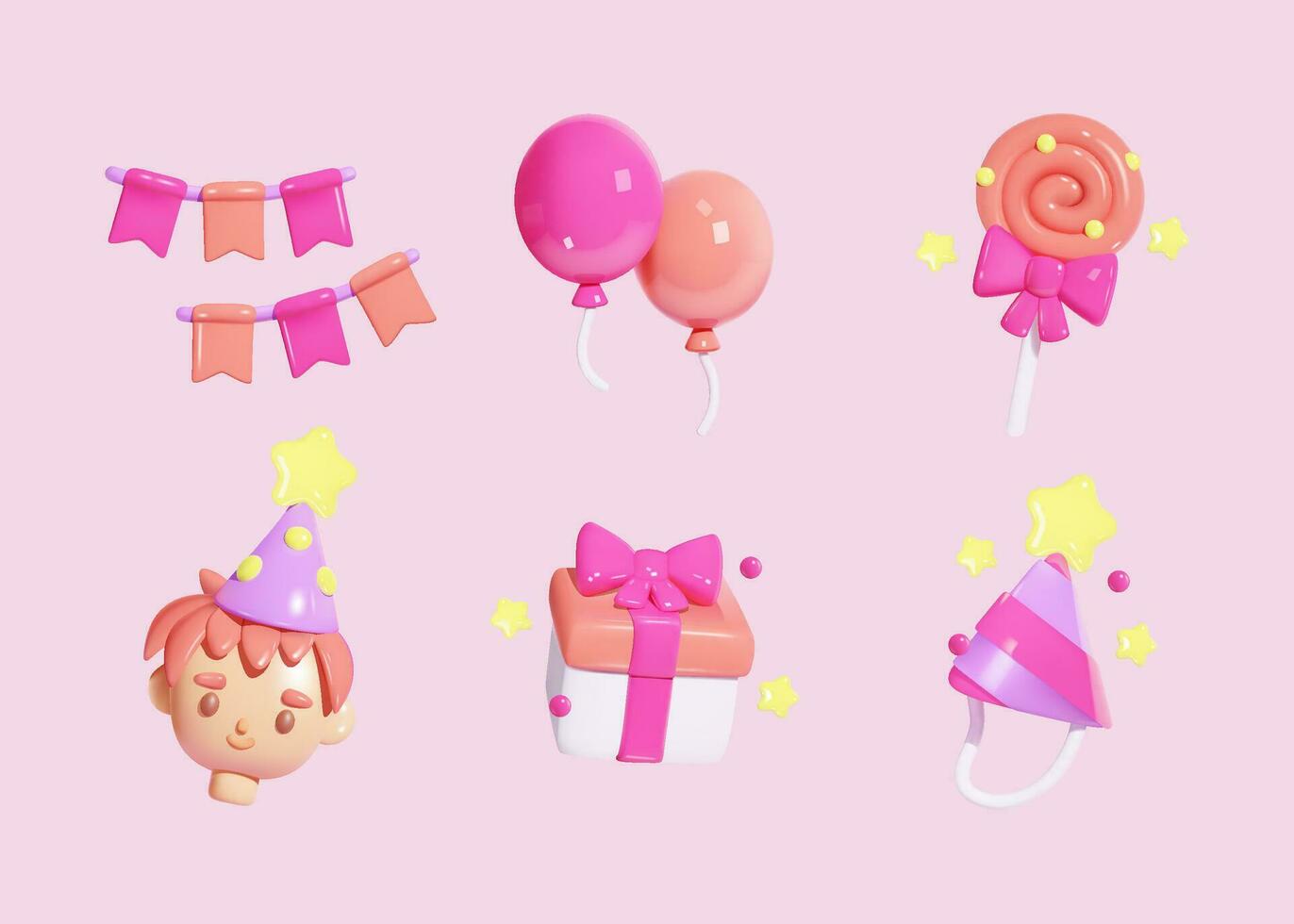 3D vector birthday icon set isolated. Illustration of party and birthday symbol