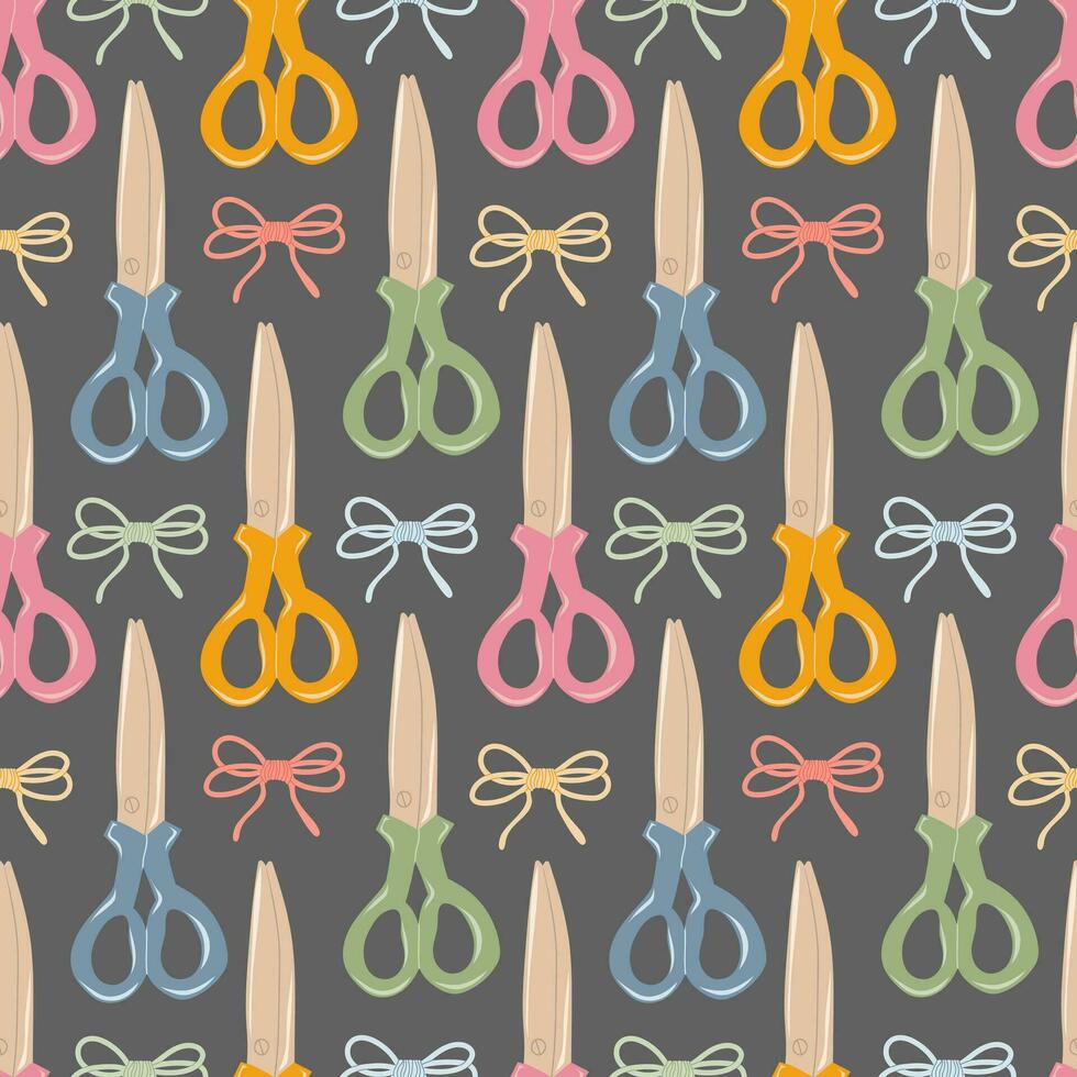 Seamless pattern with closed scissors and threads. Female hobby concept vector