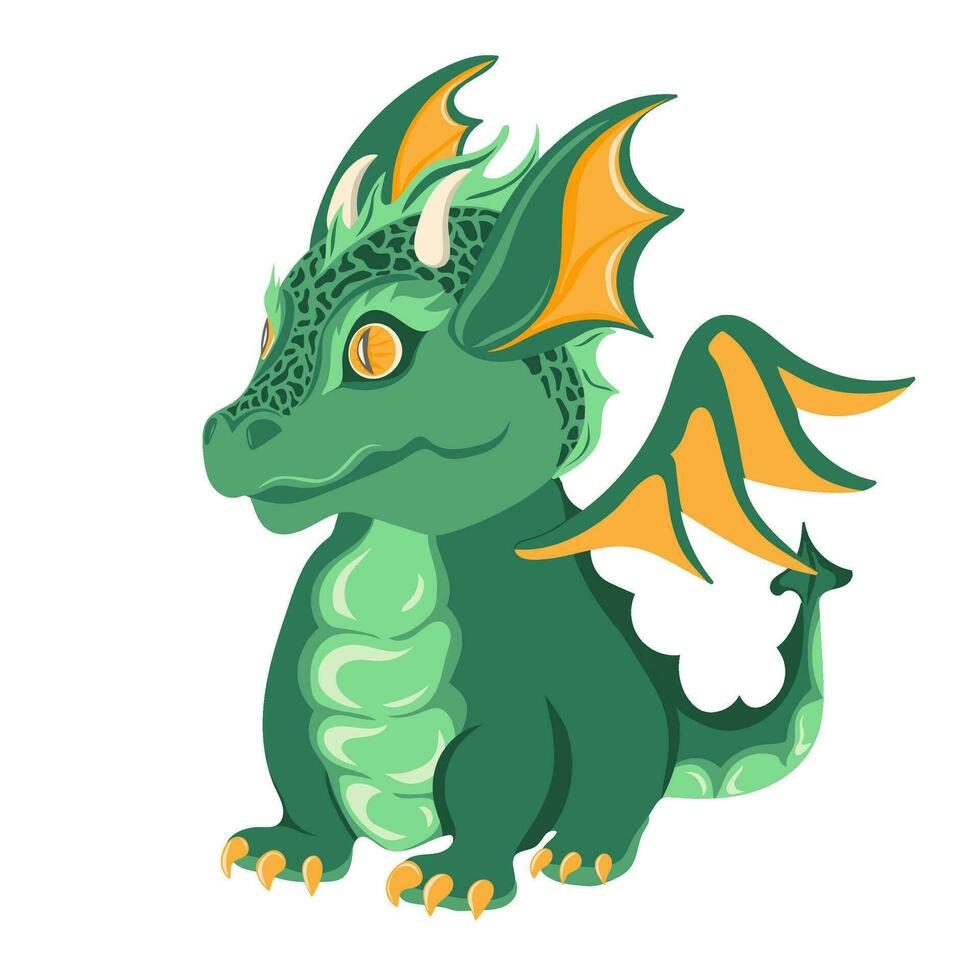Cute baby dragon cartoon. Green Dragon symbol of 2024 year vector