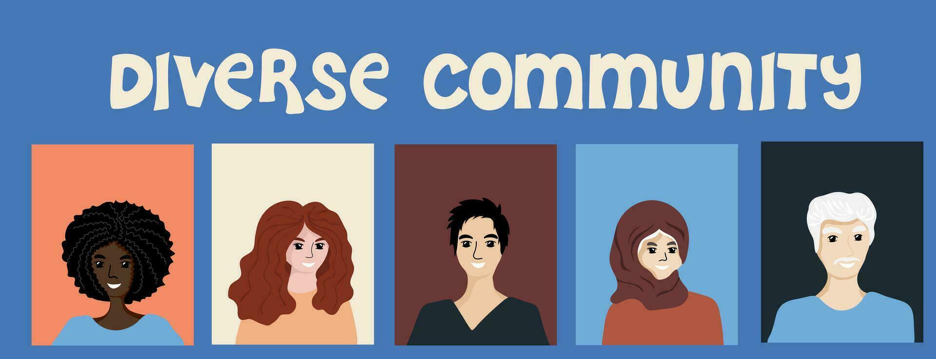 Diverse community, A set of people's faces. Diversity and inclusion concept.Gender and age diversity vector