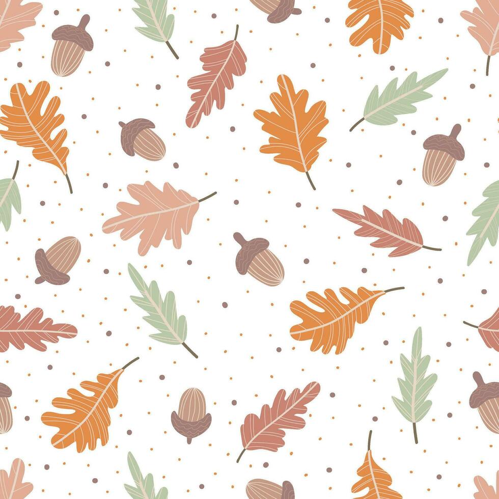 Seamless pattern with oak leaves and acorns. Autumn design vector