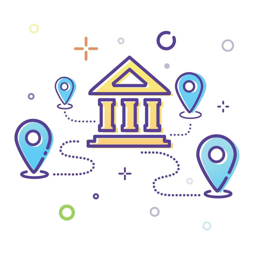 Illustration of a central bank and a network of branches. Outline banking illustration. vector
