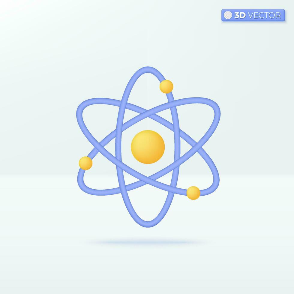 átomo icono simbolos núcleo, molecular química, orbital electrones, física scienc concepto. 3d vector aislado ilustración diseño. dibujos animados pastel mínimo estilo. usado para diseño ux, ui, impresión anuncio.