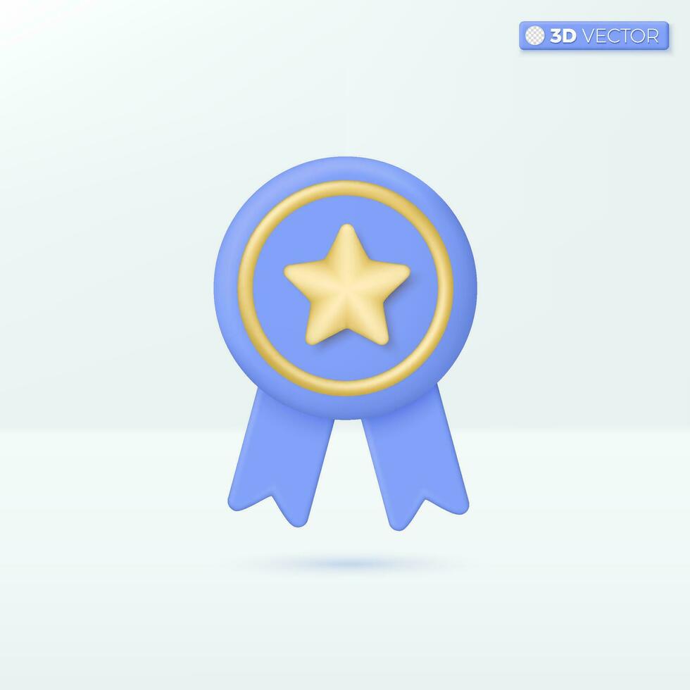 Medal with golden star and ribbons icon symbols. prize, winner, high quality guarantee concept. 3D vector isolated illustration design. Cartoon pastel Minimal style. You can used for ux, ui, print ad.