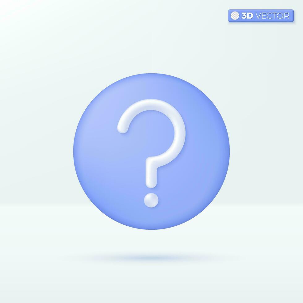 Question mark on round button icon symbols. support, FAQ, question and answer help concept. 3D vector isolated illustration design. Cartoon pastel Minimal style. Used for design ux, ui, print ad.