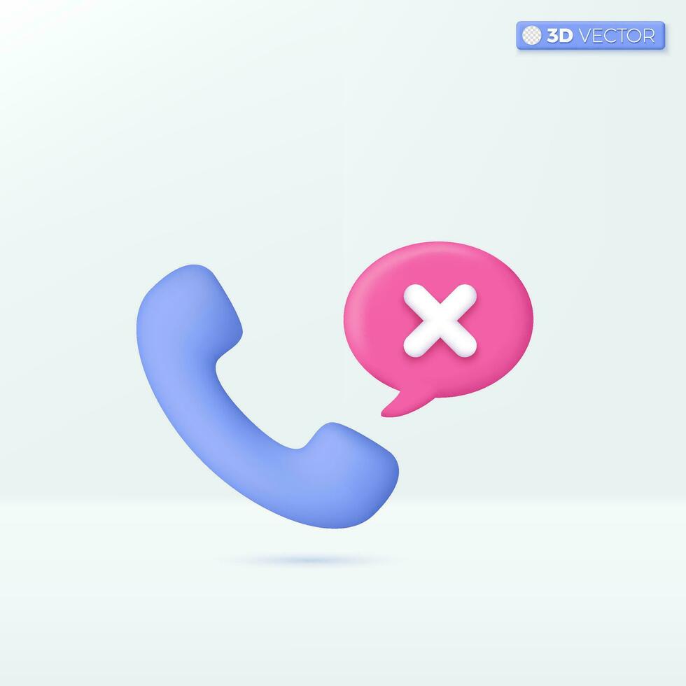 Phone wrong speech icon symbols. bad talk, say no, cancle, do not, bad news concept. 3D vector isolated illustration design. Cartoon pastel Minimal style. You can used for design ux, ui, print ad.