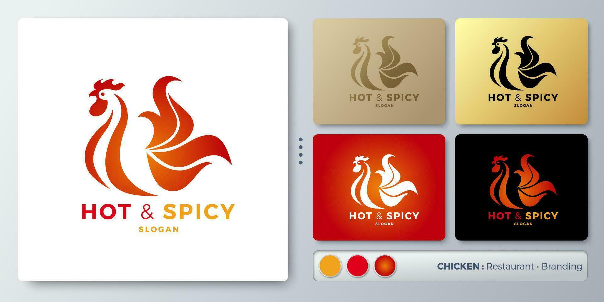 Hot spicy Chicken rooster vector illustration Logo design. Blank name for insert your Branding. Designed with examples for all kinds of applications. You can used for company, indentity, restaurant.