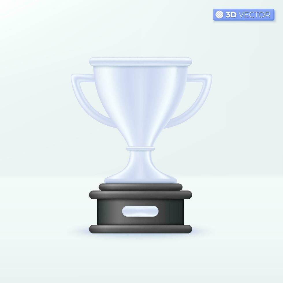 Silver Trophy cup icon symbols. champions rewards ceremony, success, 2rd winner concept. 3D vector isolated illustration design. Cartoon pastel Minimal style. You can used for design ux, ui, print ad.