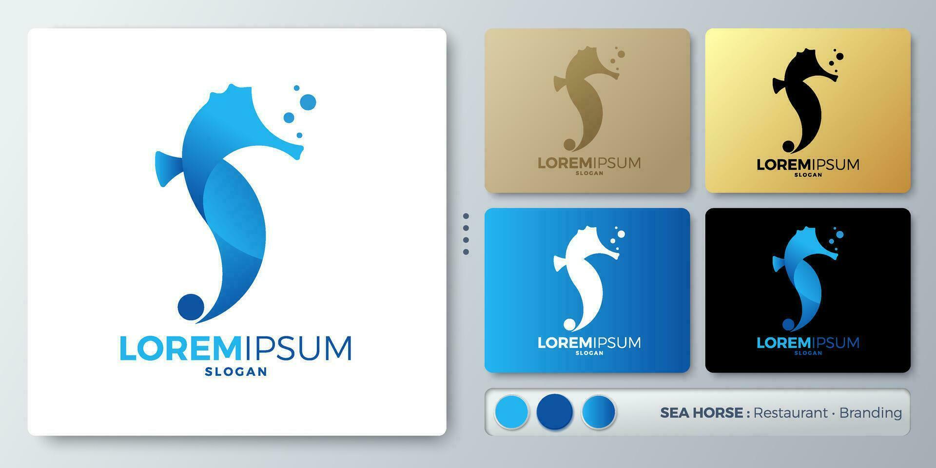 Sea horse vector illustration Logo design. Blank name for insert your Branding. Designed with examples for all kinds of applications. You can used for company, indentity, water park, restaurant.