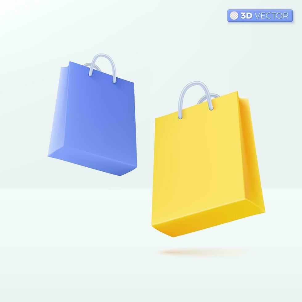 Paper bags icon symbols. Promotion, Discount, Shopping bag, handbag, Sale, Online shopping concept. 3D vector isolated illustration design Cartoon pastel Minimal style. Used design ux, ui, print ad.