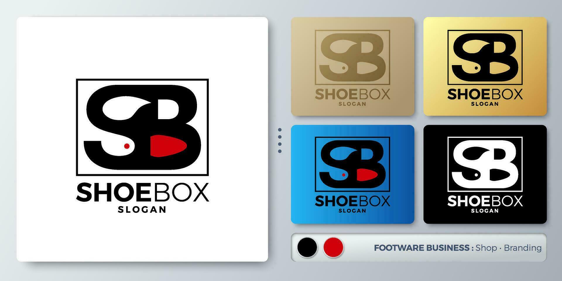 Shoe box vector illustration Logo design in form s and b. Blank name for insert your Branding. Designed with examples for all kinds of applications. You can used for company, indentity, shoe store.