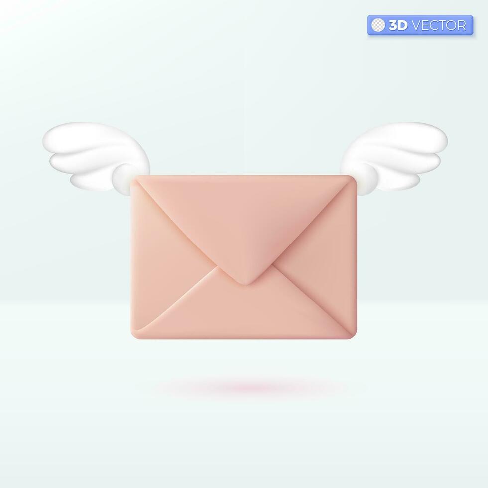 volador sobre con alas icono simbolos entrante correo notificación, letra en línea correo electrónico concepto. 3d vector aislado ilustración diseño. dibujos animados pastel mínimo estilo. para diseño ux, ui, impresión anuncio.