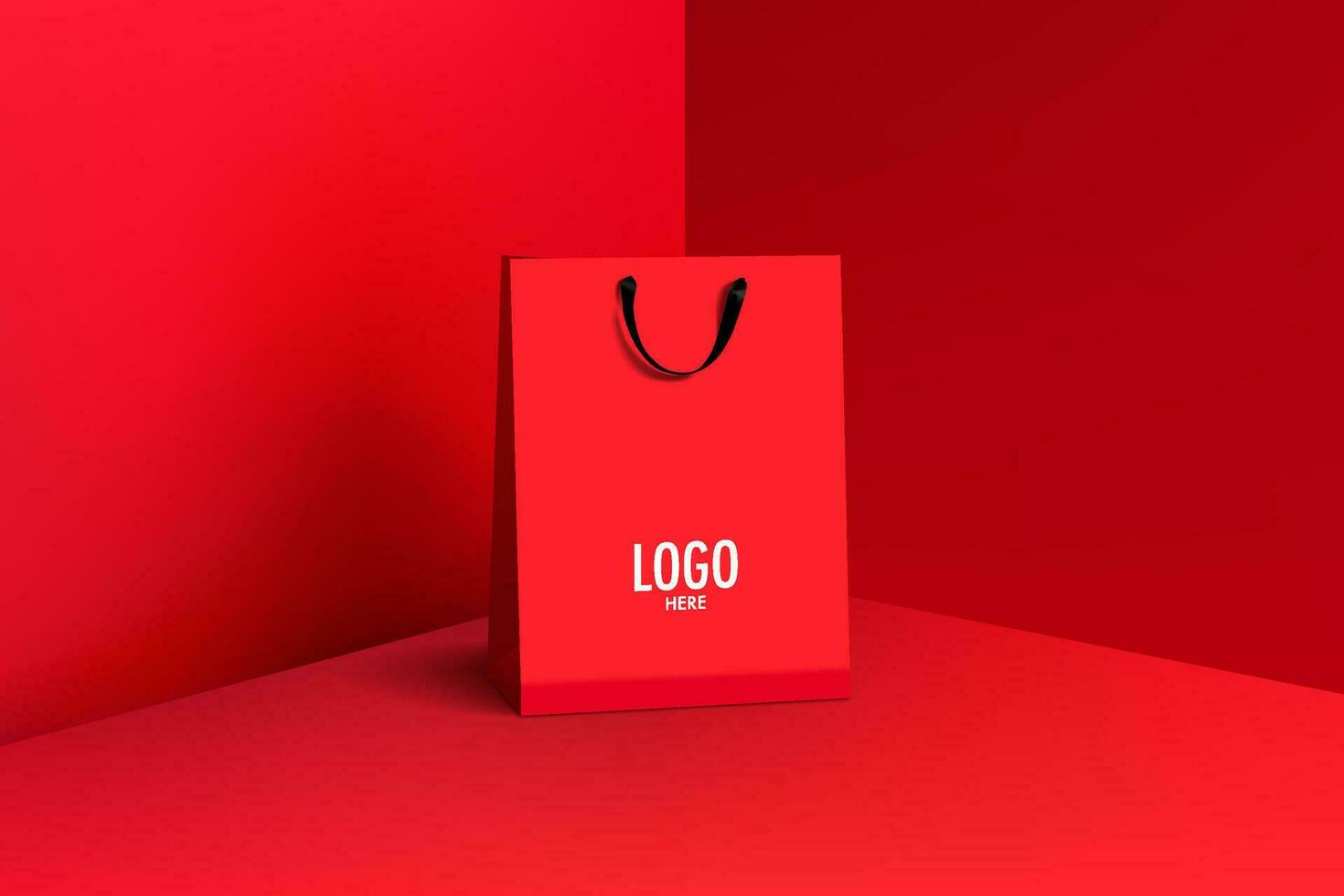 Red paper bag and black handle realistic vector design. Blank logo for insert your Branding. You can used for Marketing online, sales, presentations layout, advertising, promotion campainge, print ad.