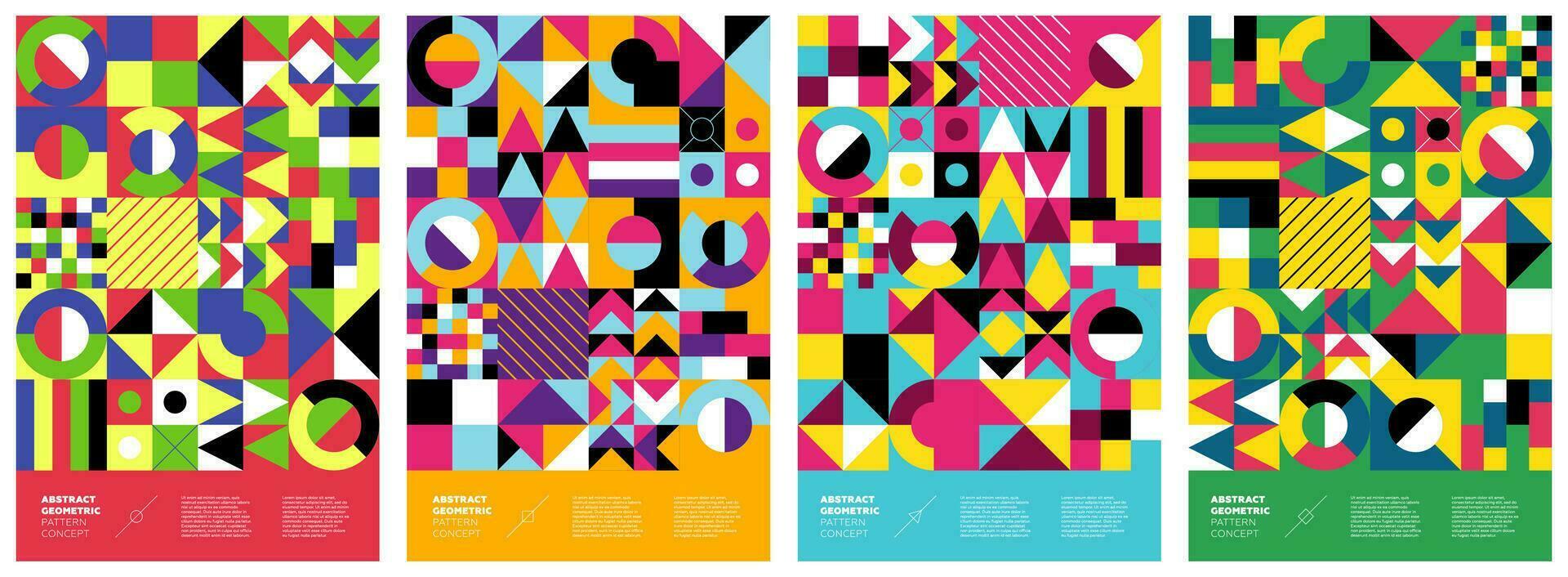 Abstract geometric bauhaus artworks. Simple shapes collage poster set. Memphis pattern background collection. Retro modern trendy graphic paintings. Vintage postmodern art print vector eps design