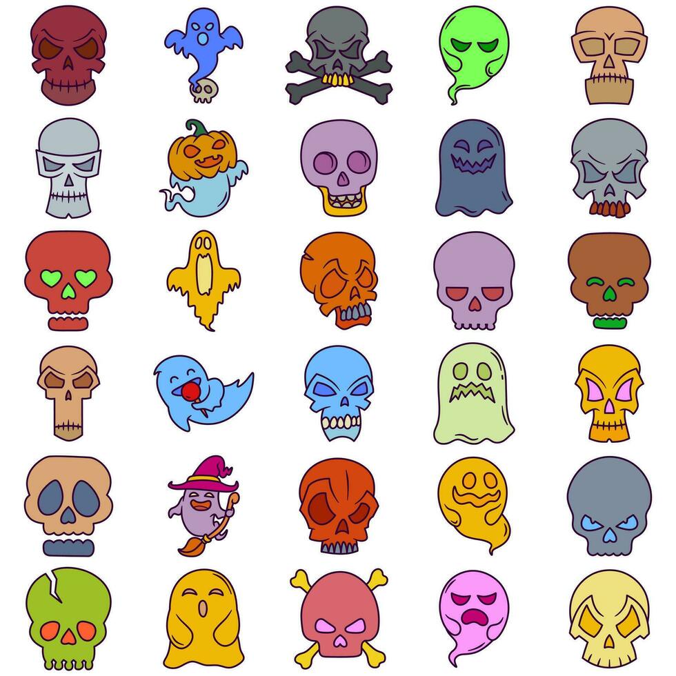 gratis vector colección de Víspera de Todos los Santos, fantasma, cráneo y calabaza temática pegatinas