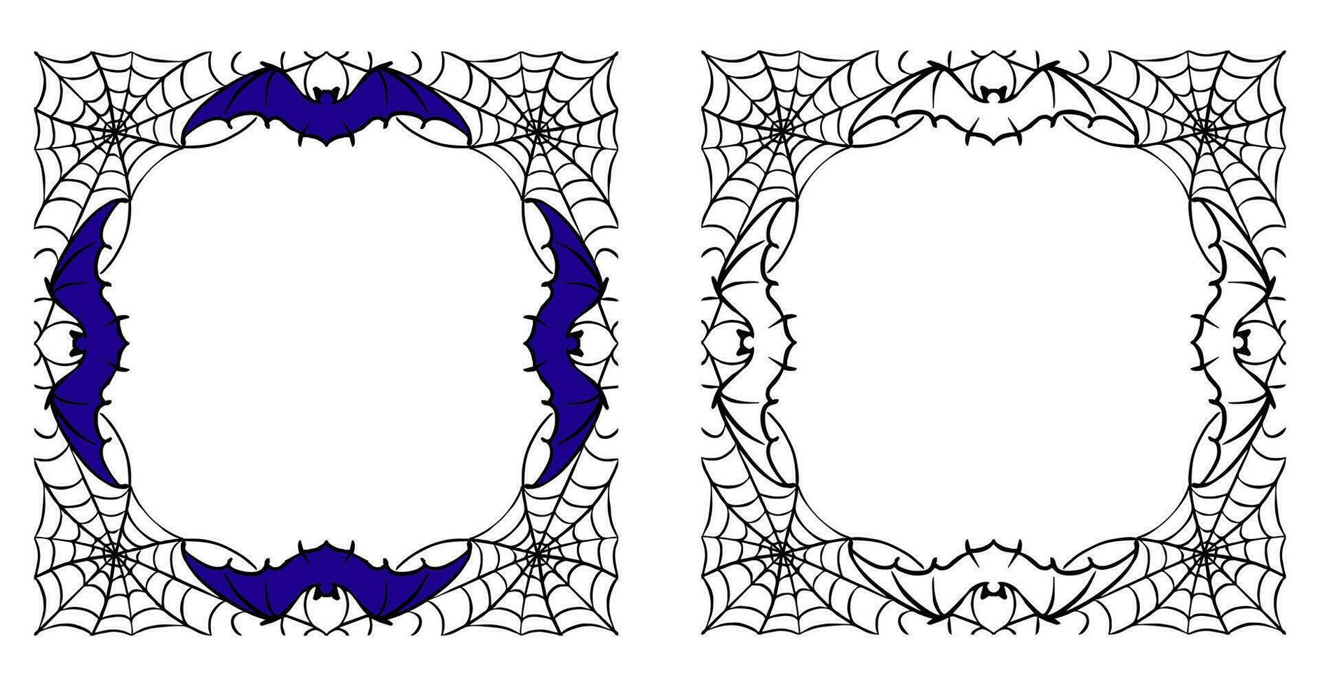 Víspera de Todos los Santos marcos conjunto con siluetas de calabazas, murciélagos, telaraña, árbol sucursales. Víspera de Todos los Santos frontera colección aislado en blanco. diseño elemento para tarjeta, póster, texto decoración. vector ilustración