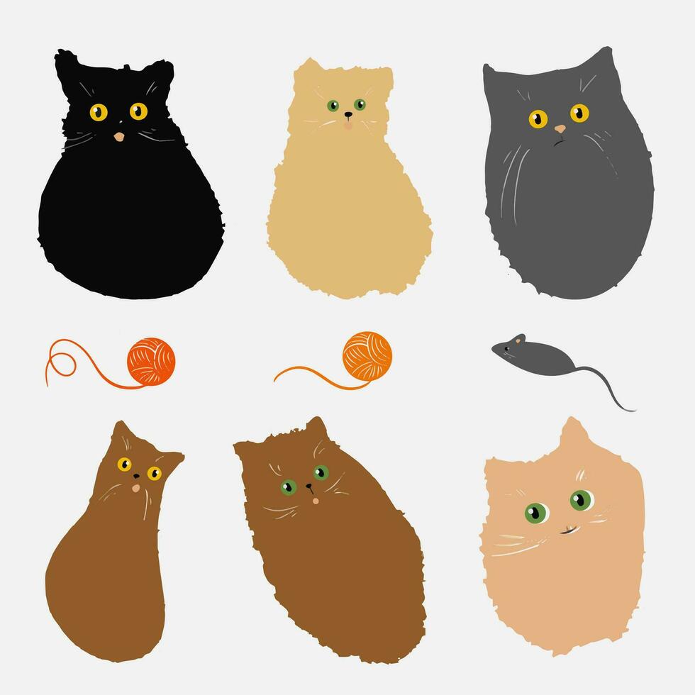 Vector set emotion cats. Set of cute cat character design. Different shape. Vector illustration