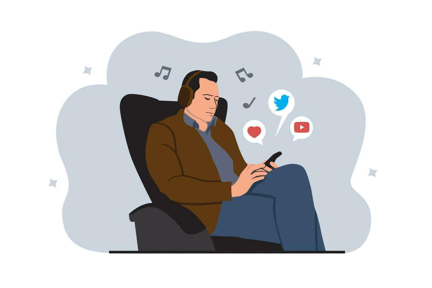 Vector illustration of a man listening to music with headphones