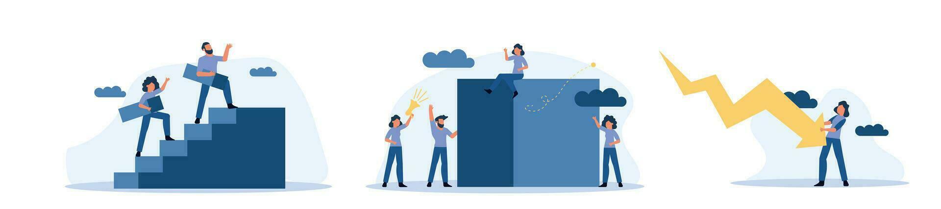 Business growth vector concept illustration. Man and woman mission ambition success finance profit. Progress direction leadership background. Teamwork increase upward career challenge. Solution grow