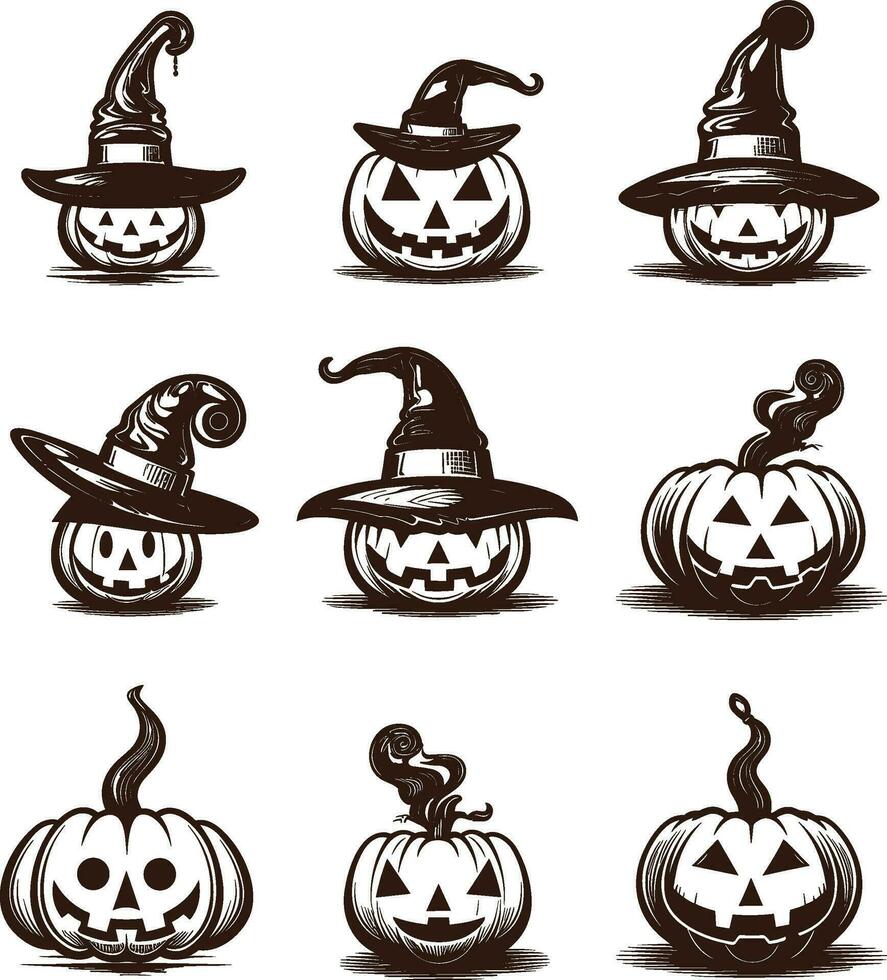 Happy halloween editable vector pumpkin design element silhouette set isolated on a white background
