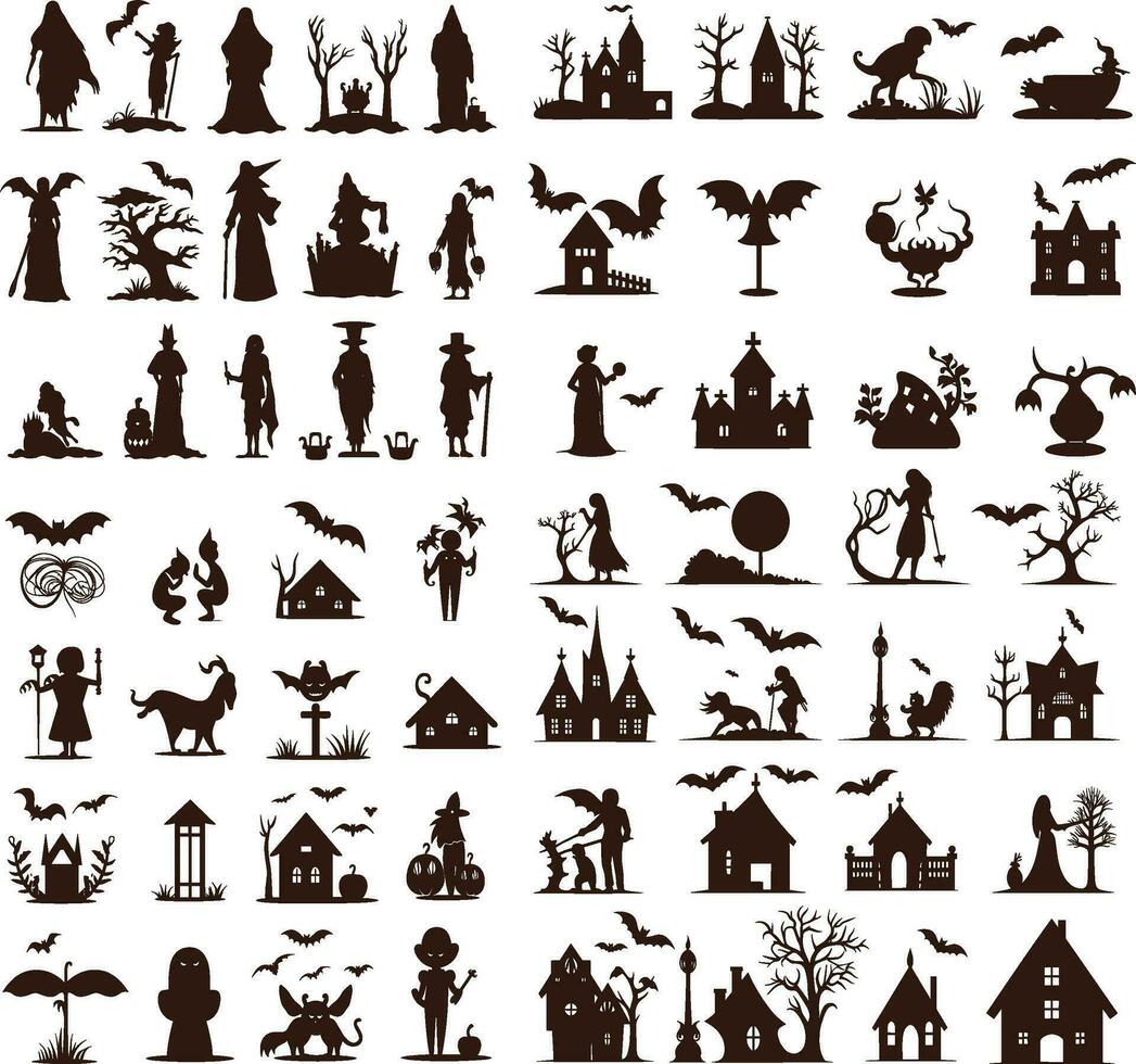 Happy halloween editable vector design element silhouette set isolated on a white background