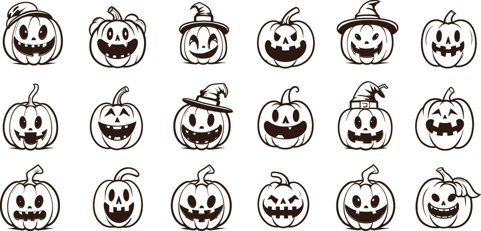 Happy halloween editable vector pumpkin design element silhouette set isolated on a white background
