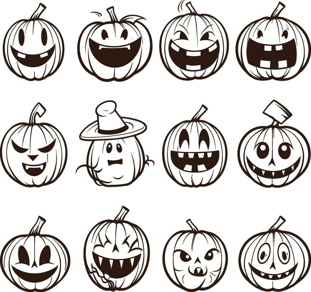 Happy halloween editable vector pumpkin design element silhouette set isolated on a white background