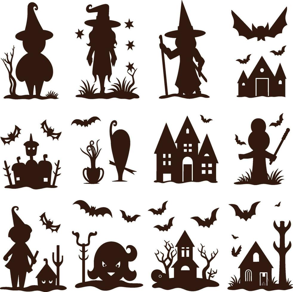 Happy halloween silhouette set collection of halloween vector elements