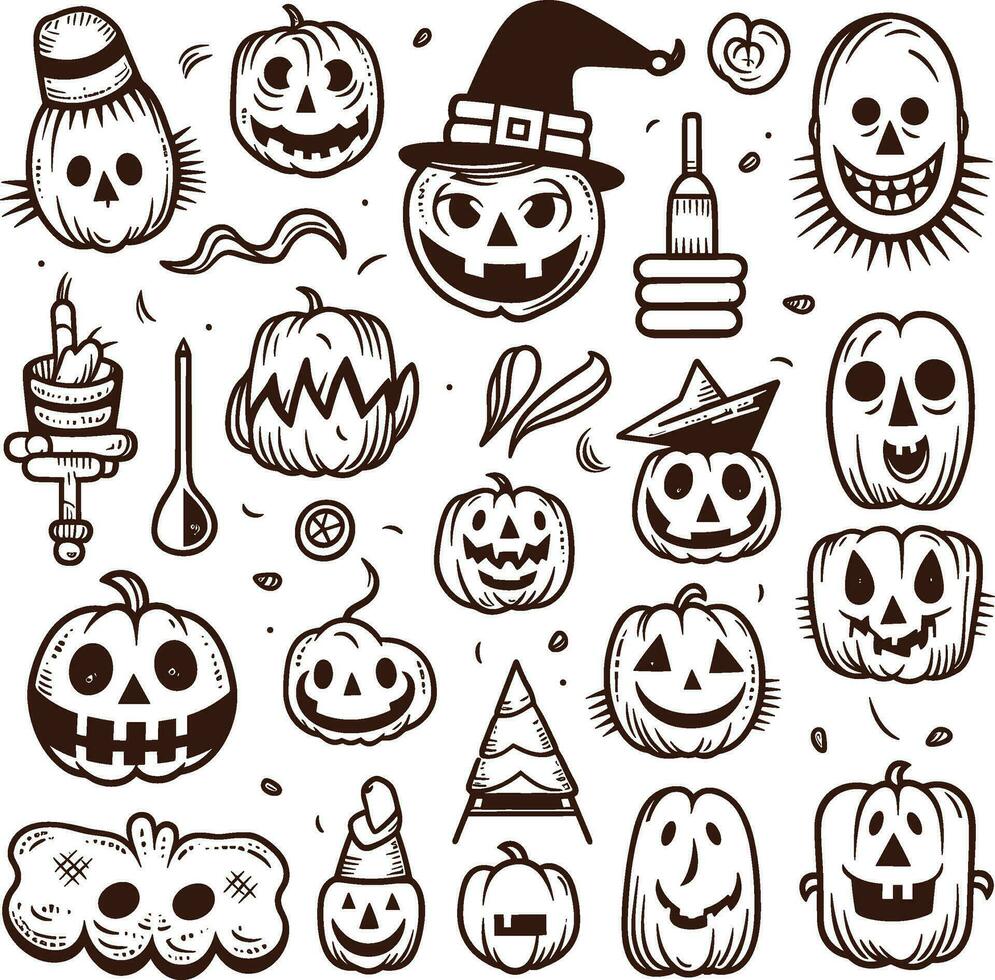 Happy halloween editable vector design element silhouette set isolated on a white background