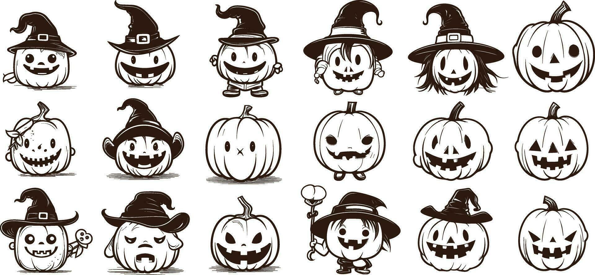 Happy halloween editable vector pumpkin design element silhouette set isolated on a white background