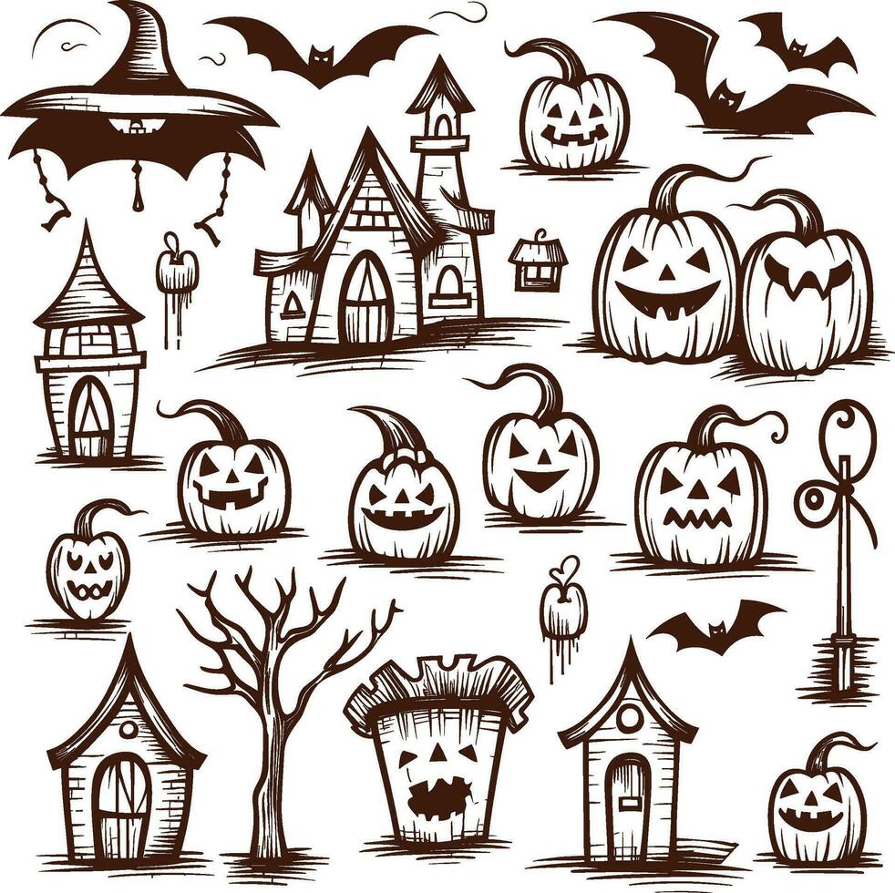 Happy halloween silhouette set collection of halloween vector elements