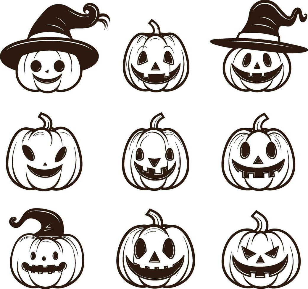 Happy halloween editable vector pumpkin design element silhouette set isolated on a white background