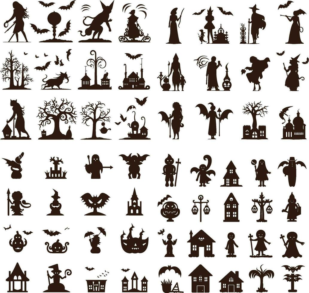 Happy halloween editable vector design element silhouette set isolated on a white background