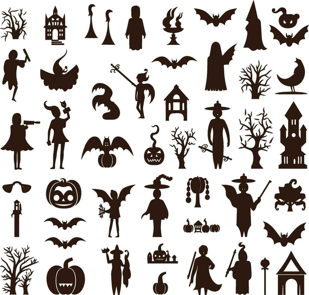 Happy halloween editable vector design element silhouette set isolated on a white background