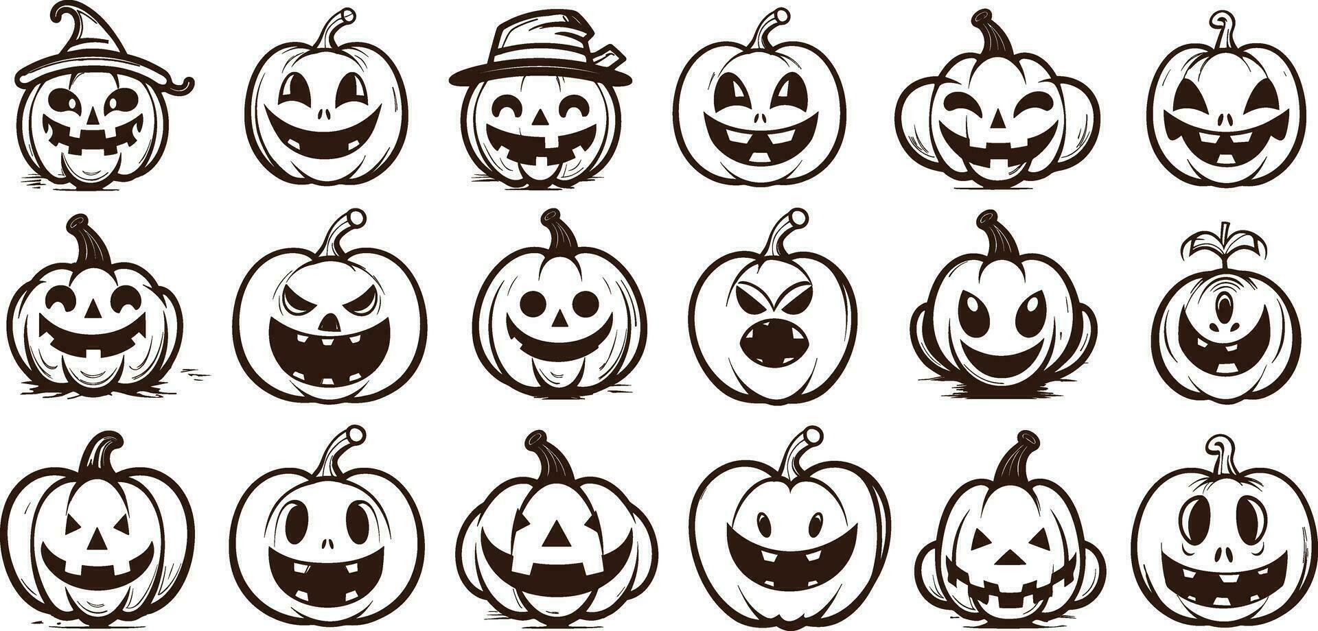 Happy halloween editable vector pumpkin design element silhouette set isolated on a white background