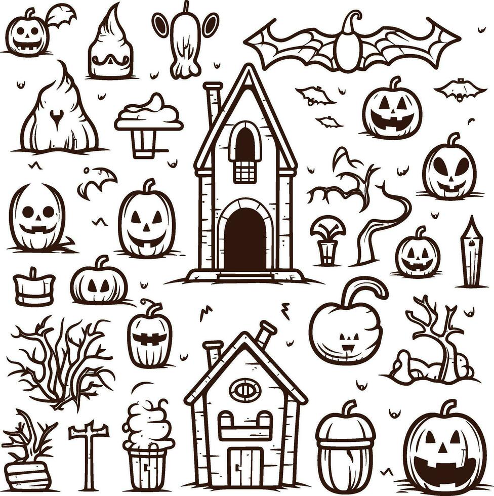 Happy halloween silhouette set collection of halloween vector elements