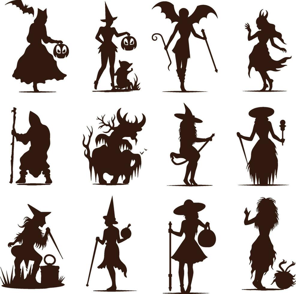 Happy halloween silhouette set collection of halloween vector elements