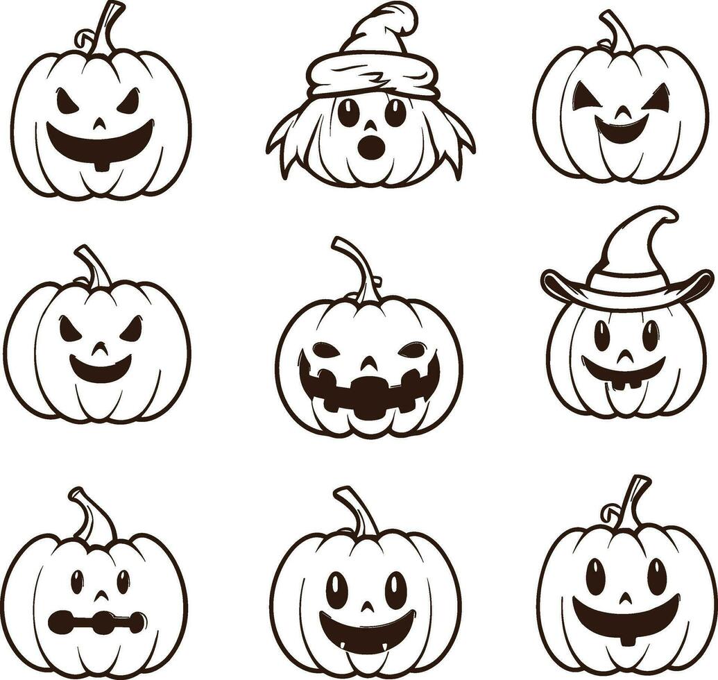 Happy halloween editable vector pumpkin design element silhouette set isolated on a white background