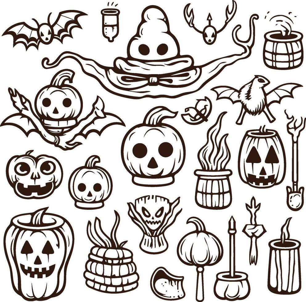 Happy halloween silhouette set collection of halloween vector elements