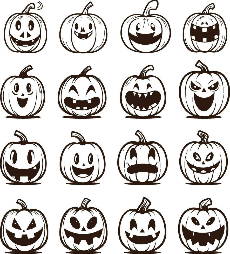 Happy halloween editable vector pumpkin design element silhouette set isolated on a white background