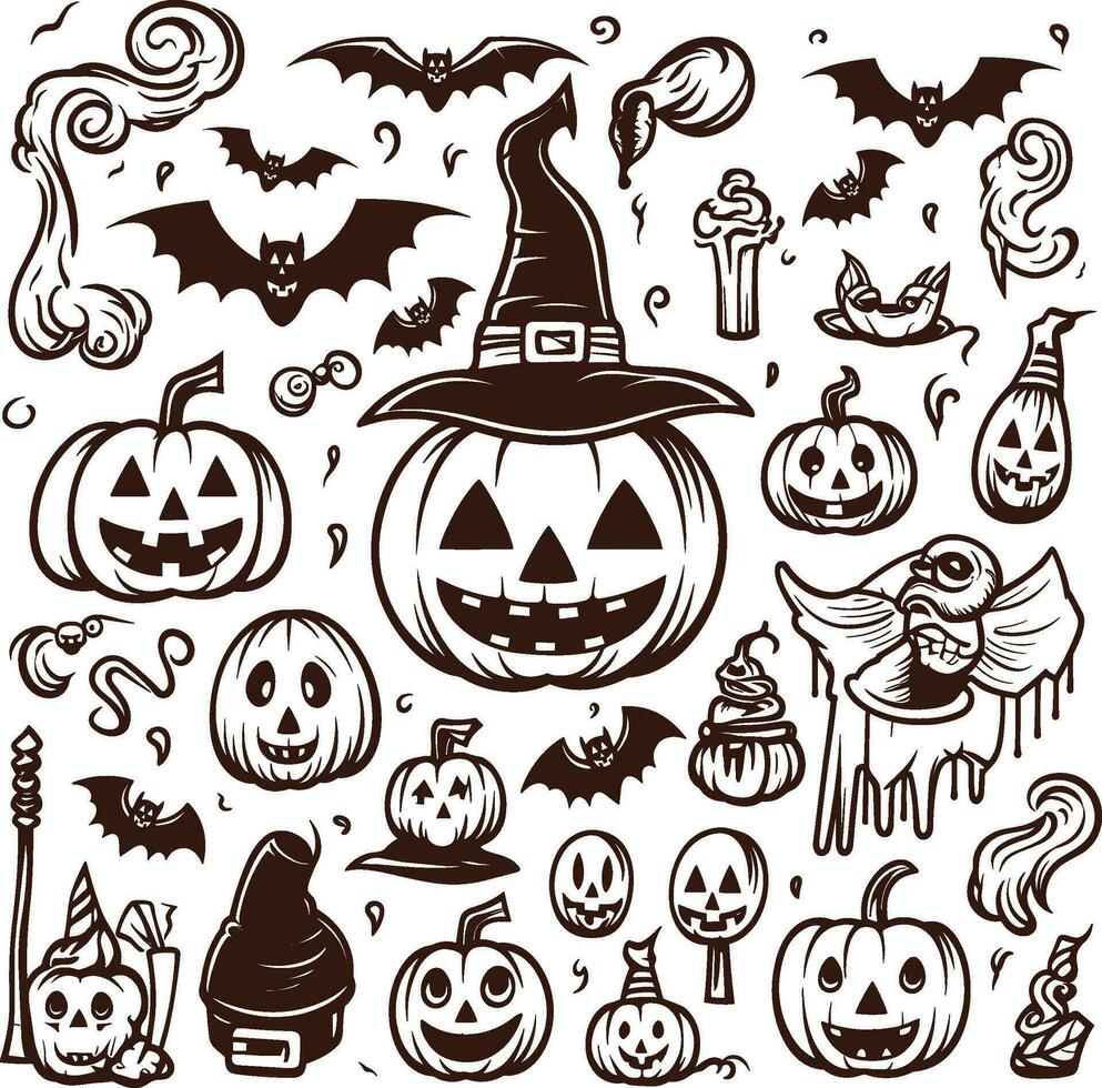 Happy halloween silhouette set collection of halloween vector elements