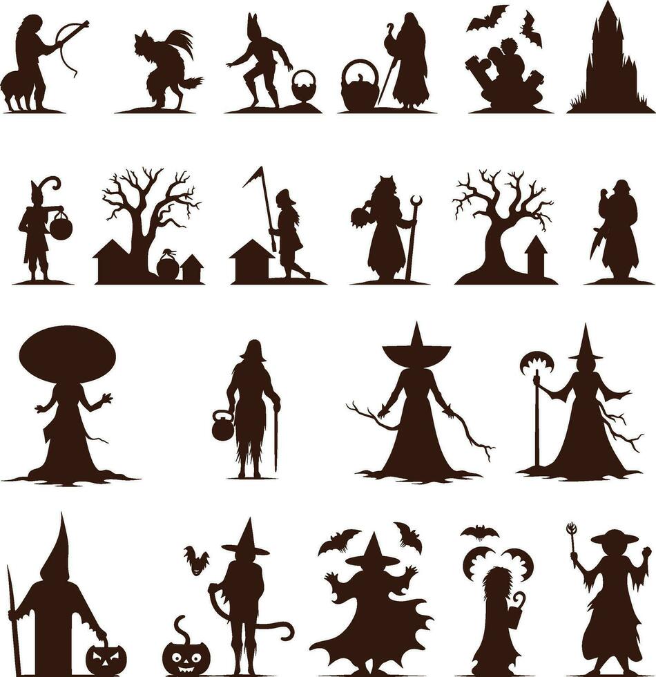 Happy halloween silhouette set collection of halloween vector elements