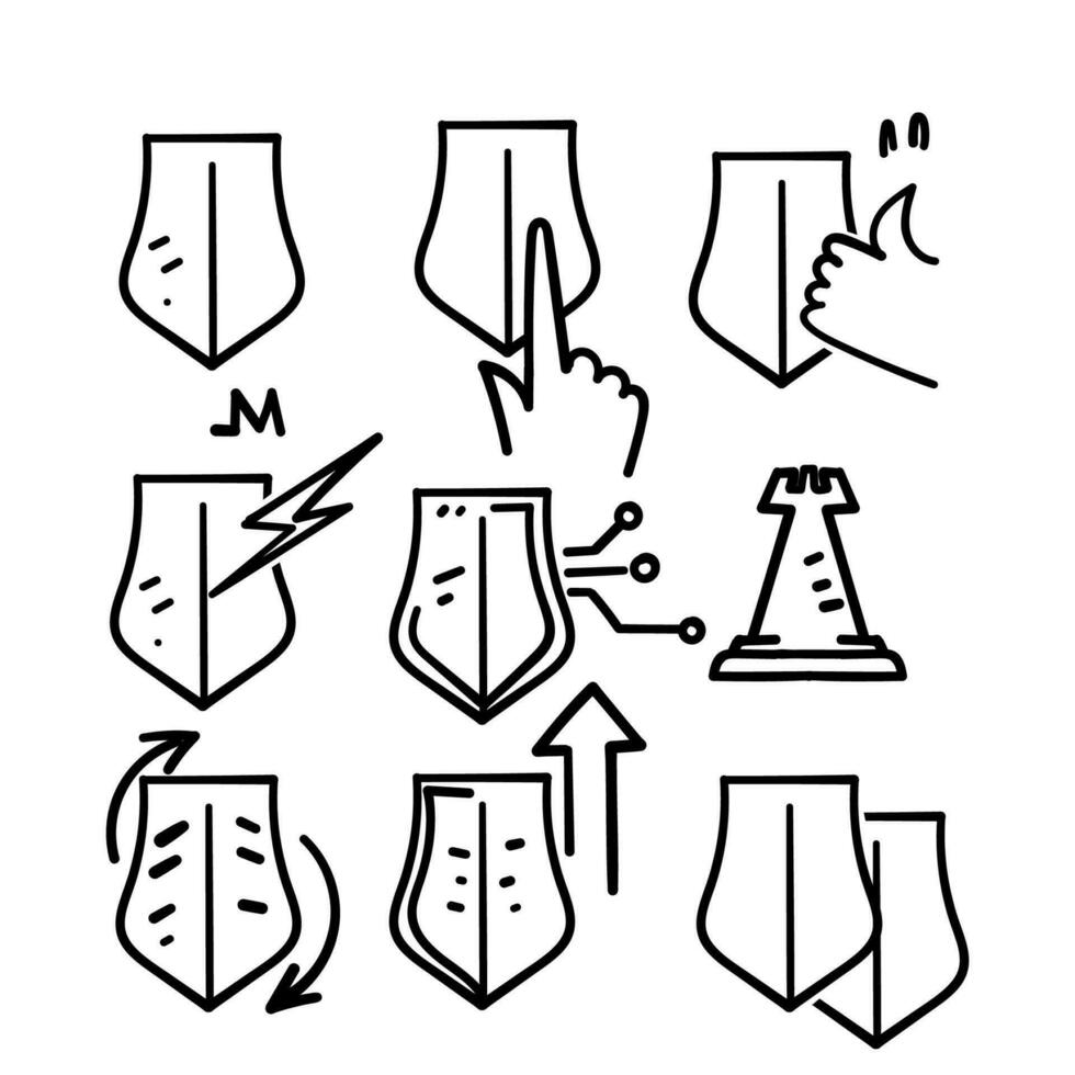 mano dibujado garabatear conjunto de defensa relacionado vector ilustración