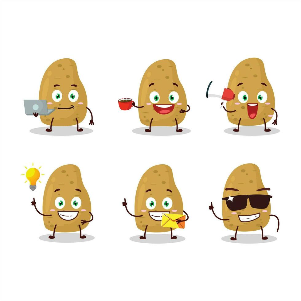 Potatoe cartoon character with various types of business emoticons vector
