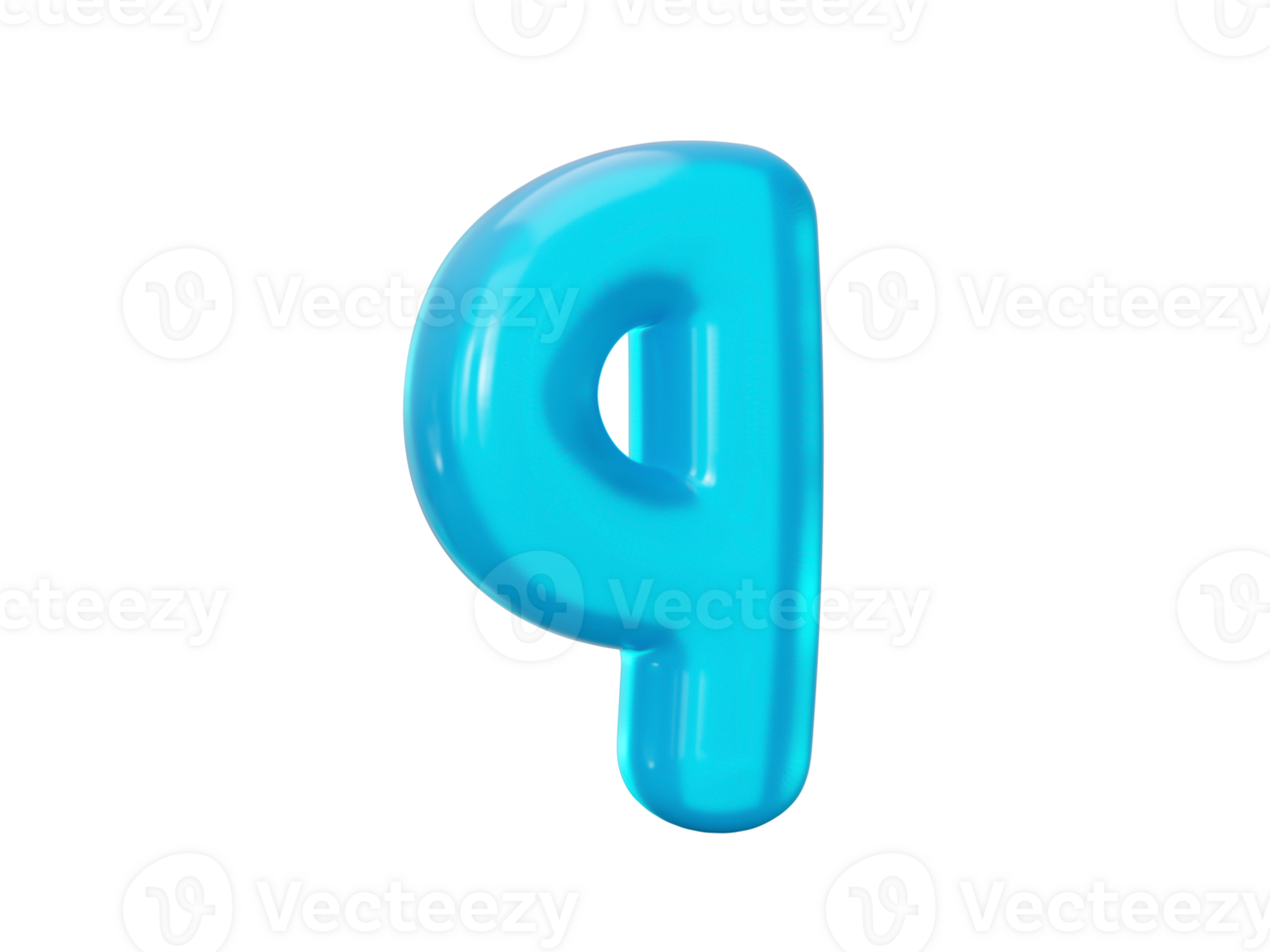 Letter q made of Aqua blue jelly liquid. 3d alphabet small letters 3d illustration png