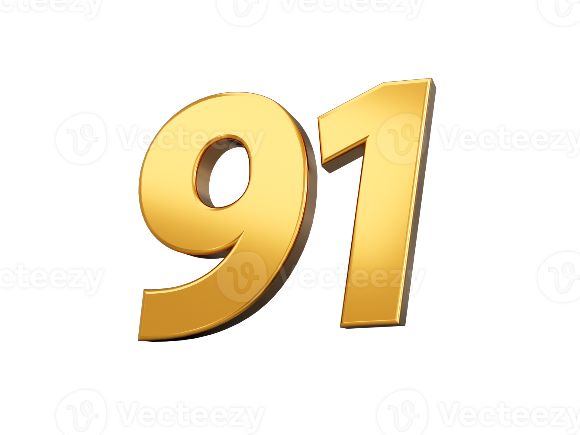 Gold number 91 Ninety one shiny 3d number made of gold 3d