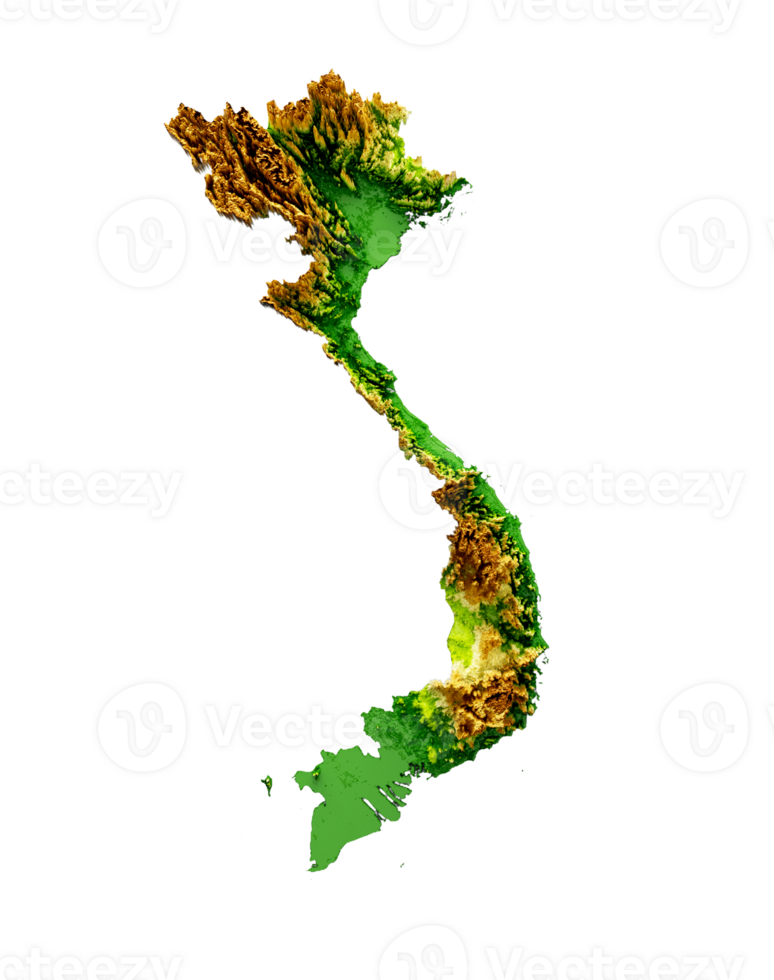 Vietnam Map Shaded relief Color Height map 3d illustration png