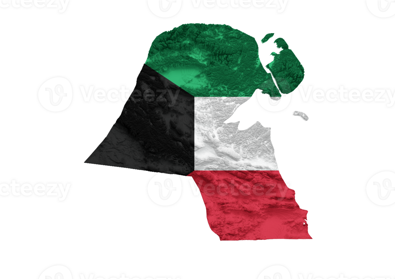Kuwait Map Flag Shaded relief Color Height map 3d illustration png