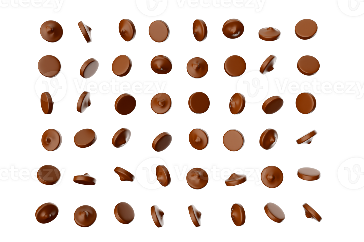 Scattering of tasty chocolate chips 3d illustration png